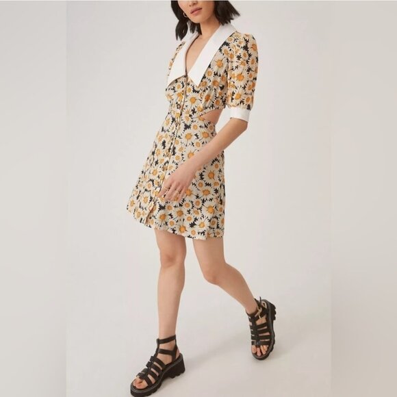 Anthropologie Maeve Puff Sleeve Printed Cutout Mini Dress Size s - Picture 5 of 16